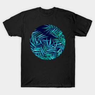 Watercolor Palm Leaves on Navy T-Shirt